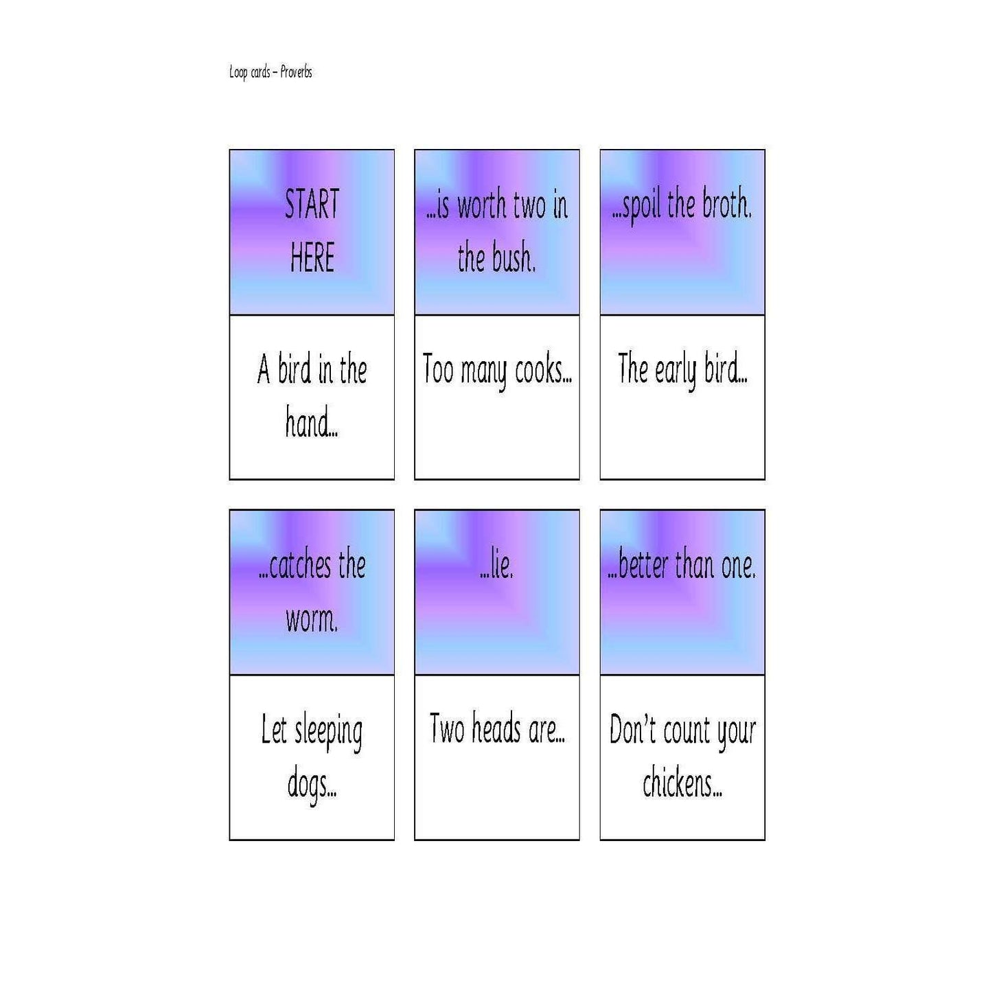 Proverbs Loop Cards:Primary Classroom Resources