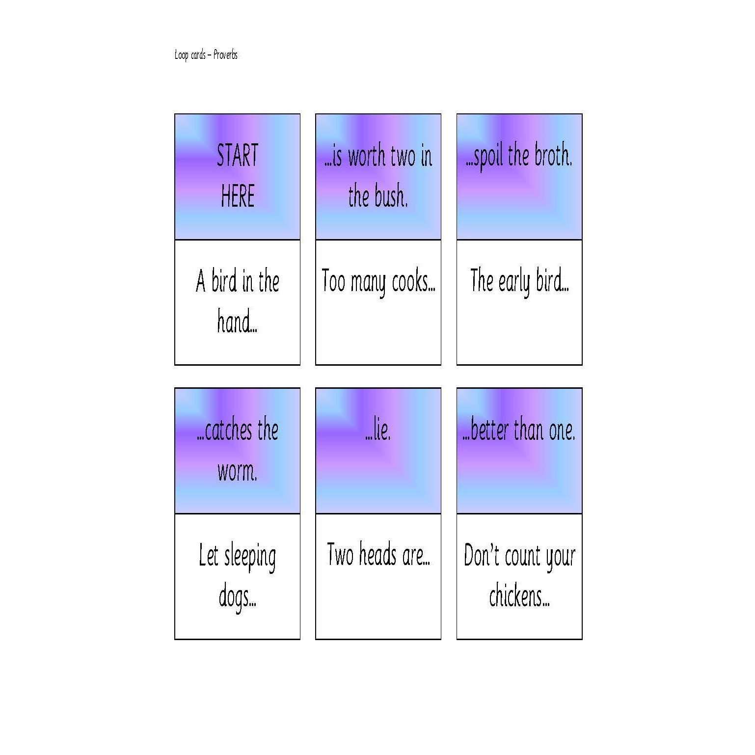 Proverbs Loop Cards:Primary Classroom Resources