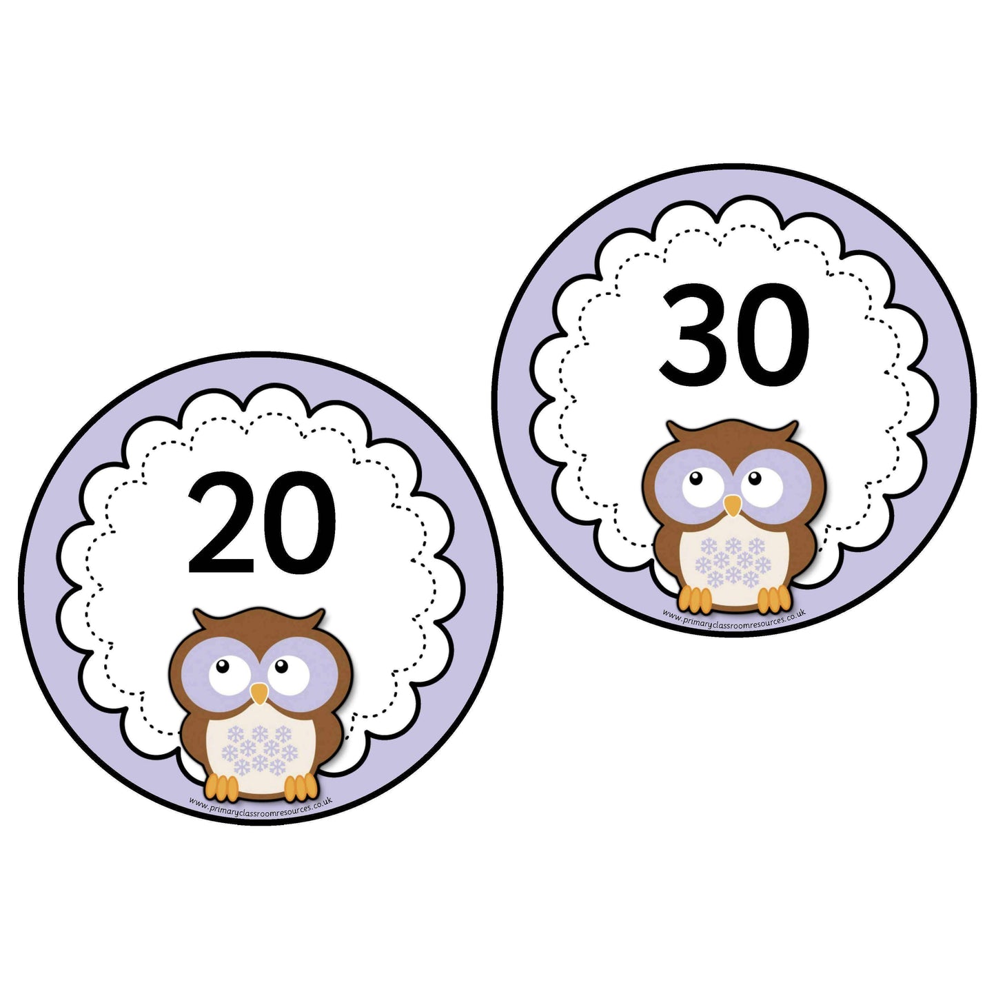 Purple Owl Numbers 0-20 plus 10s to 100:Primary Classroom Resources