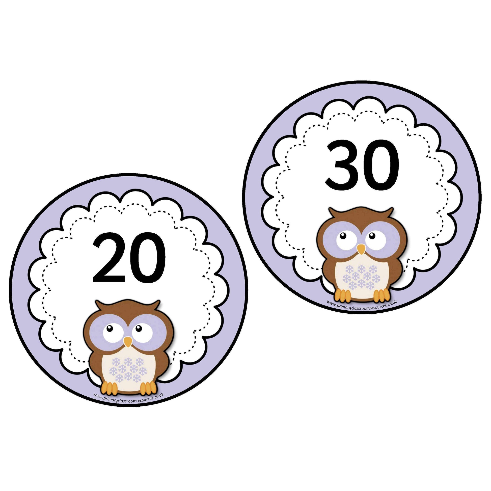 Purple Owl Numbers 0-20 plus 10s to 100:Primary Classroom Resources