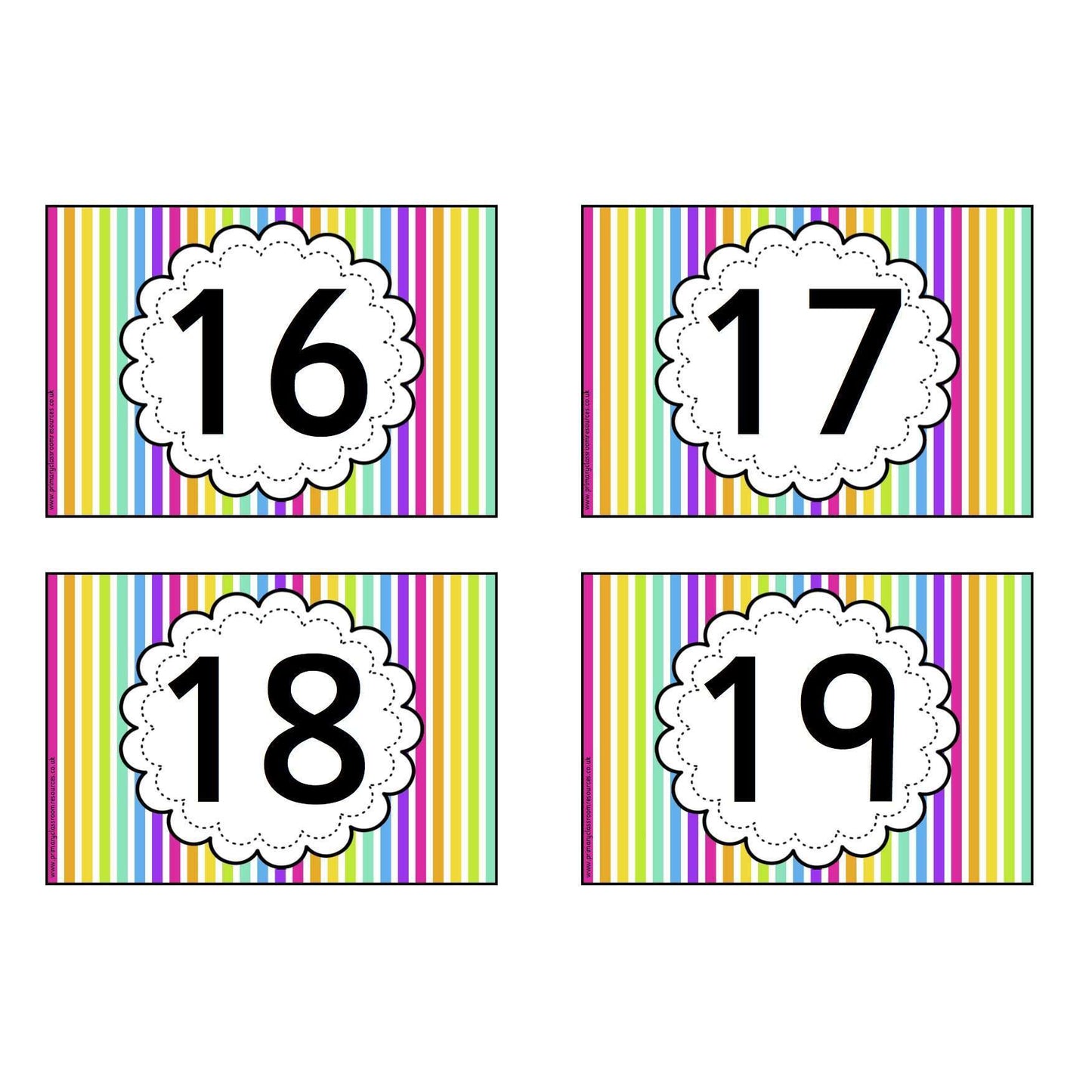 Rainbow Stripe Number Cards 0 - 20:Primary Classroom Resources