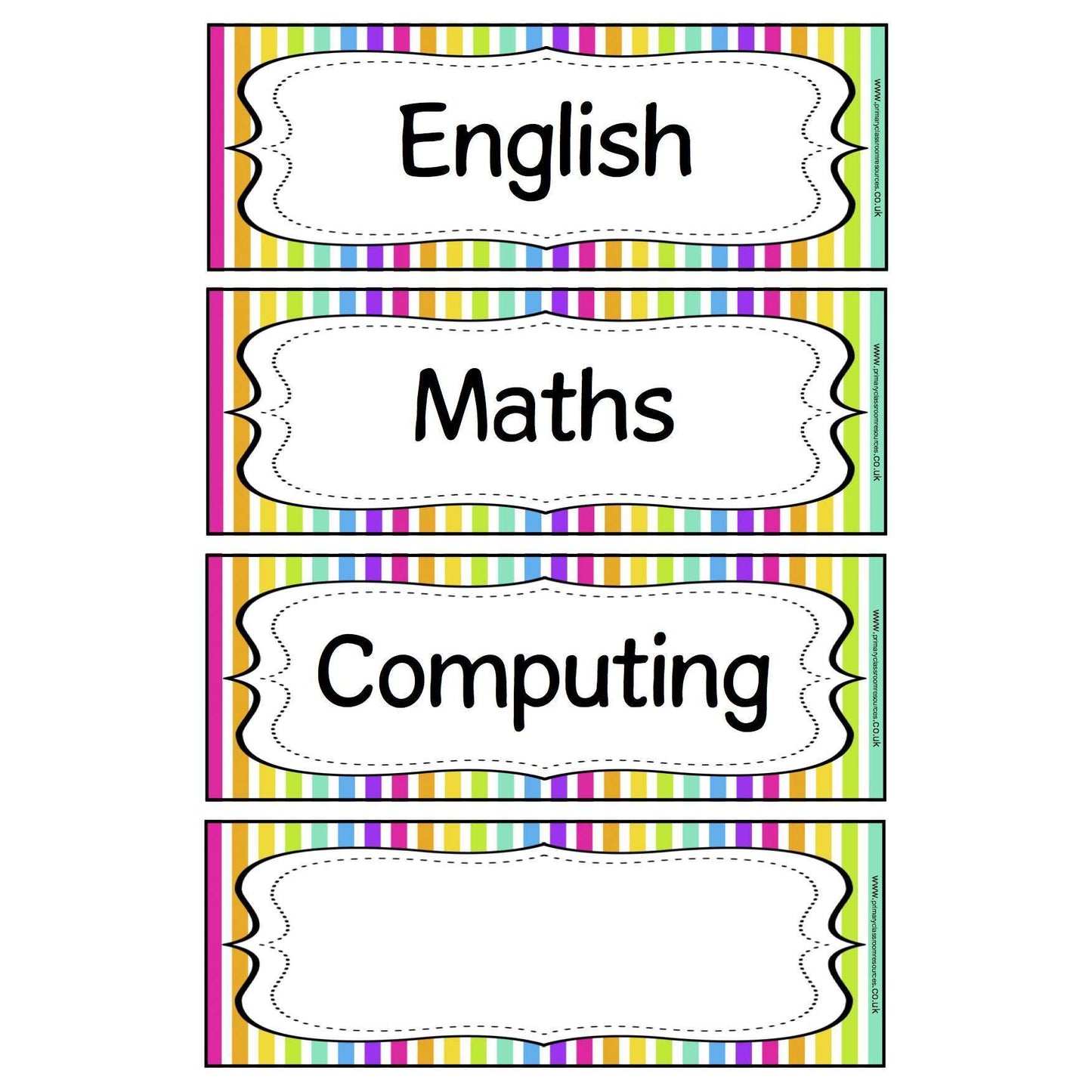 Rainbow Stripe Subject Timetable Cards - Extra cards:Primary Classroom Resources