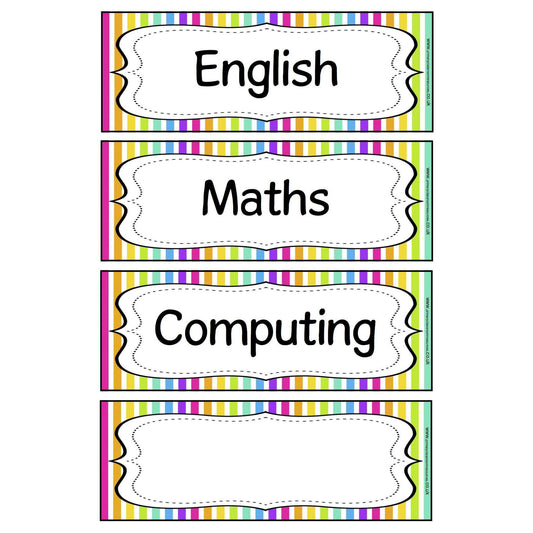 Rainbow Stripe Subject Timetable Cards - Extra cards:Primary Classroom Resources