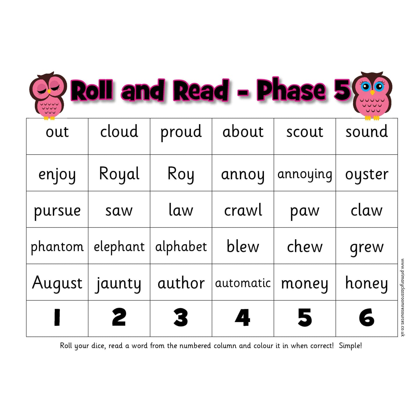 Roll and Read - Letters and Sounds Phase 5 Words:Primary Classroom Resources