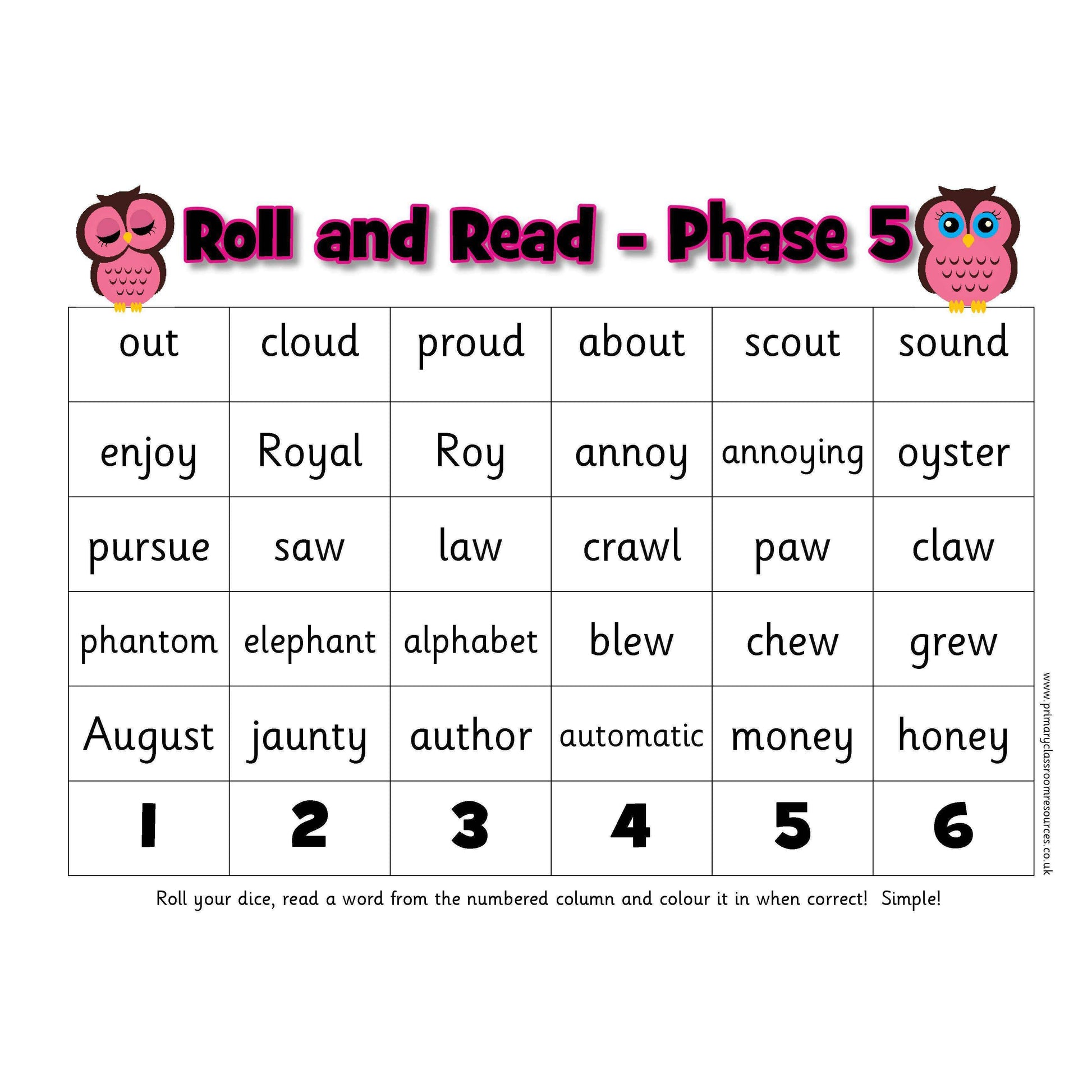 Roll and Read -  Letters and Sounds Phase 5 Words:Primary Classroom Resources