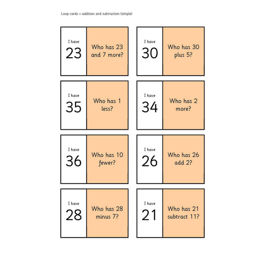 Simple Addition and Subtraction Loop Cards:Primary Classroom Resources