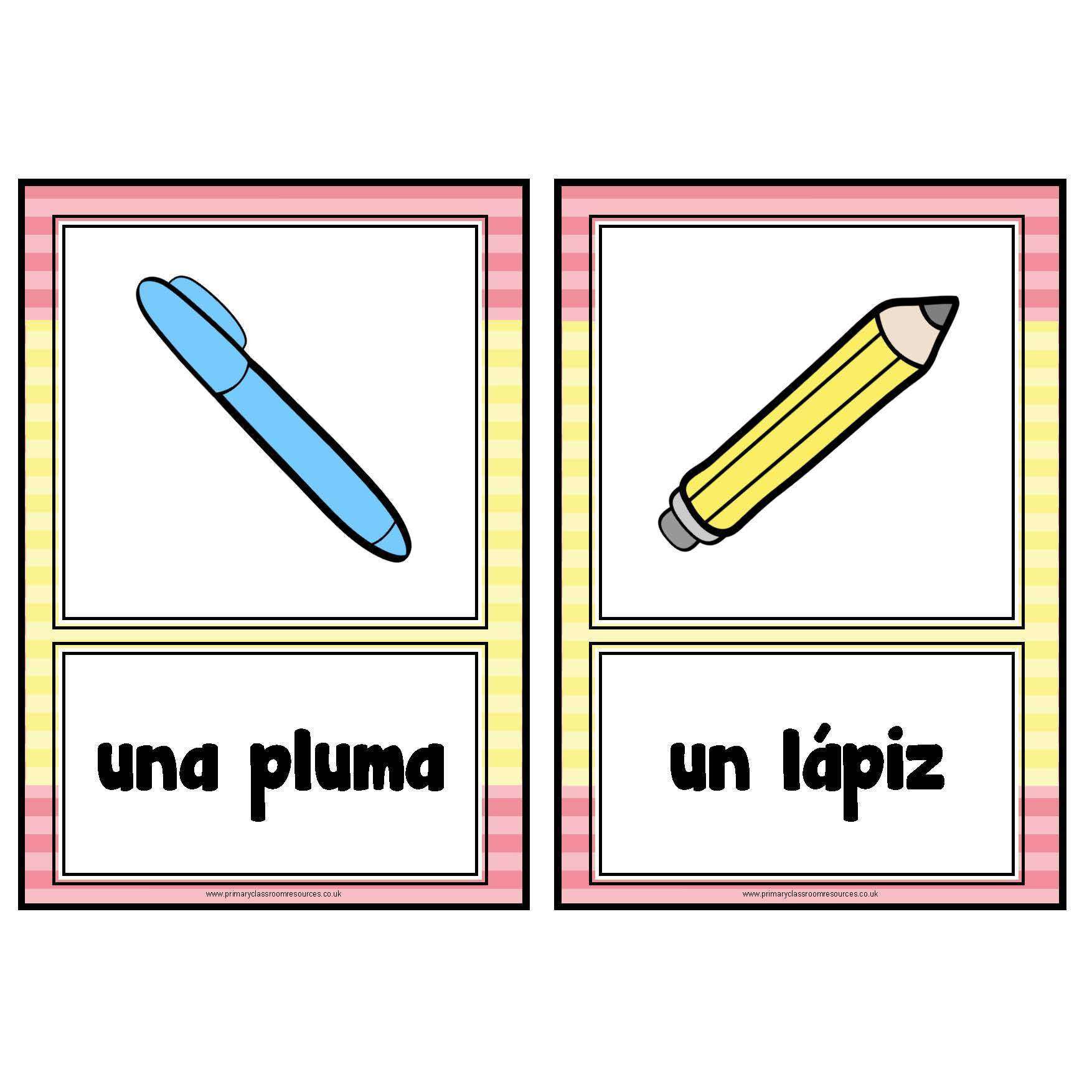 Spanish Classroom Objects Cards:Primary Classroom Resources