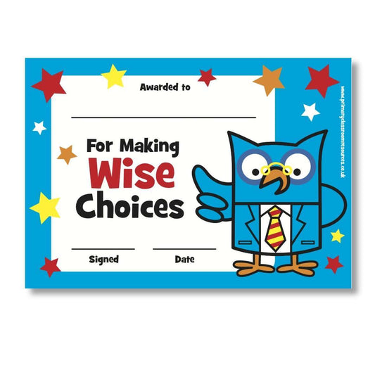 Sticky Certificates - Wise Choices:Primary Classroom Resources