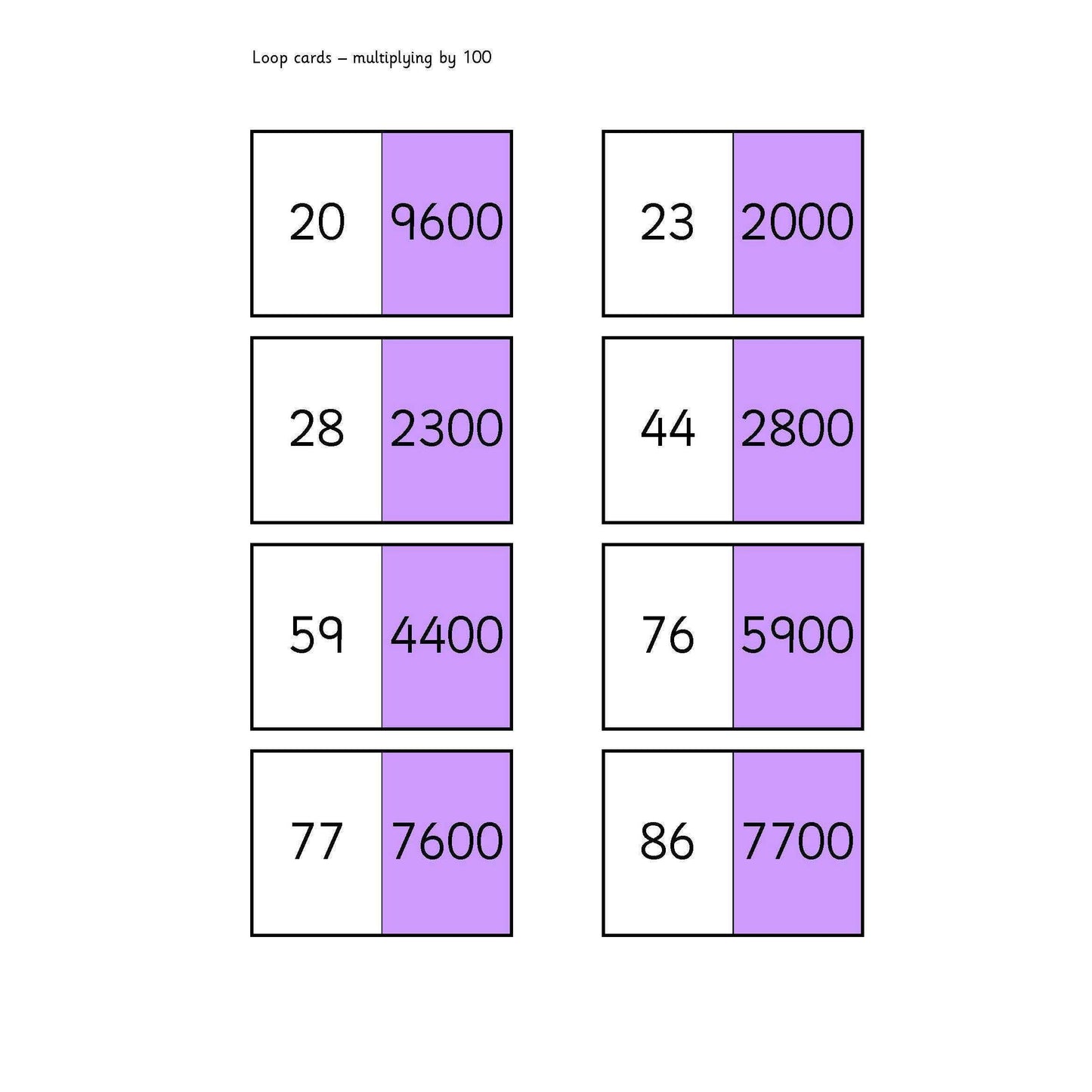 x 100 Loop Cards:Primary Classroom Resources