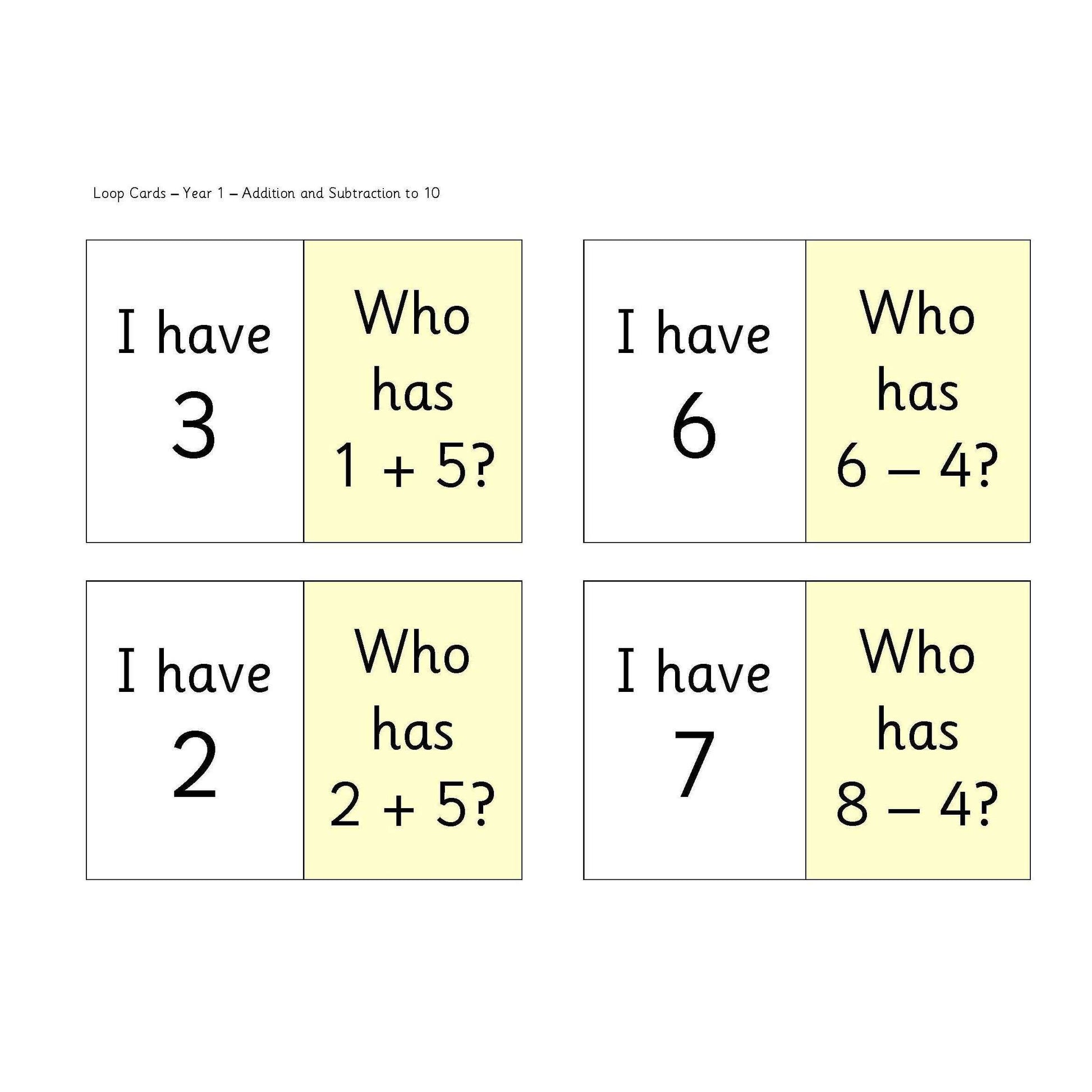 Year 1 Loop Cards:Primary Classroom Resources