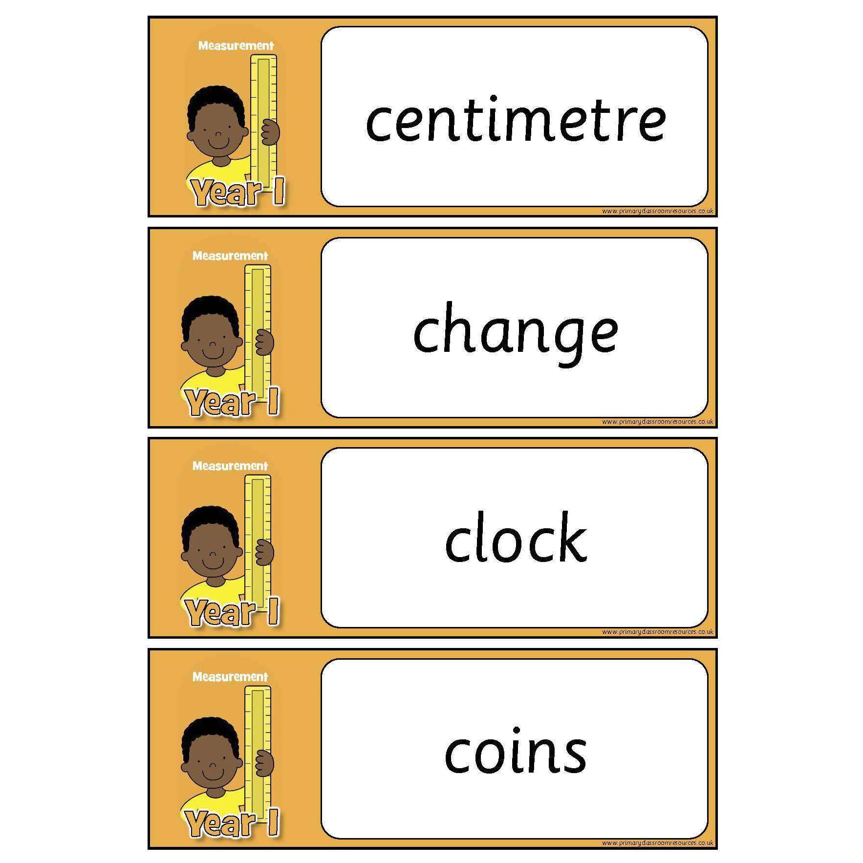 Year 1 Maths Vocabulary - Measurement:Primary Classroom Resources