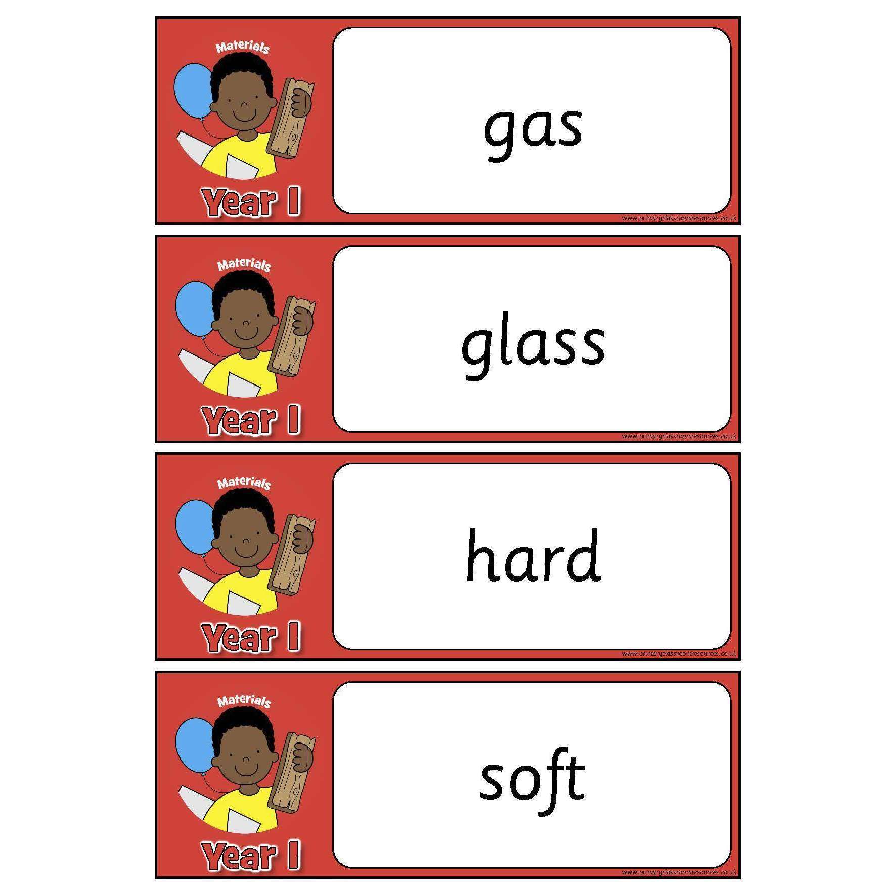 Year 1 Science Vocabulary - Materials:Primary Classroom Resources