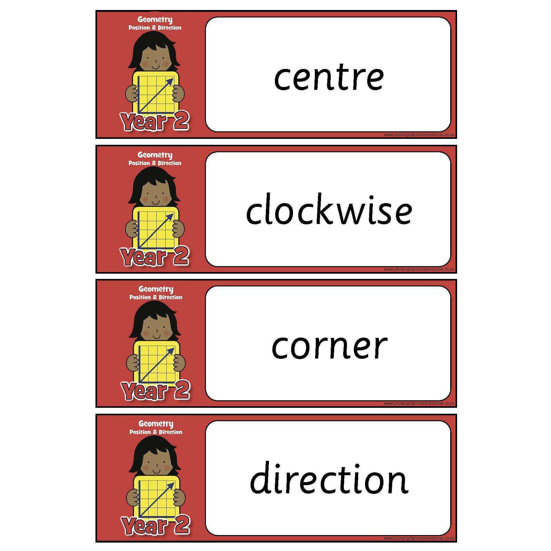 Year 2 Maths Vocabulary - Geometry: Position and Direction:Primary Classroom Resources