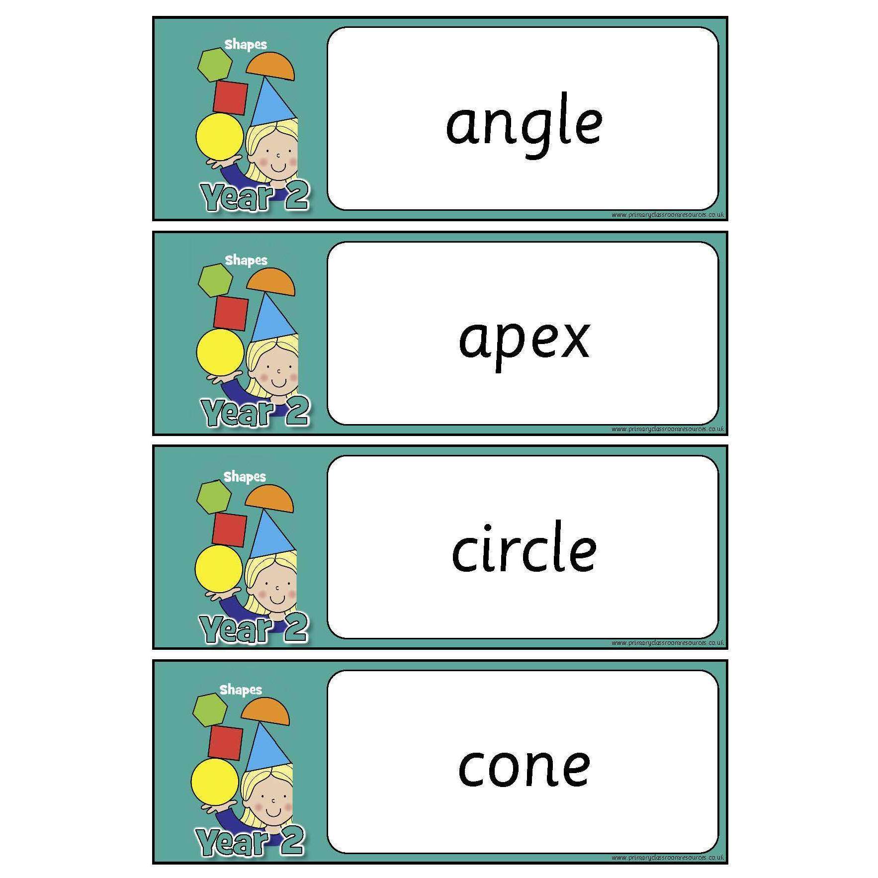 Year 2 Maths Vocabulary - Geometry: Properties of Shapes:Primary Classroom Resources