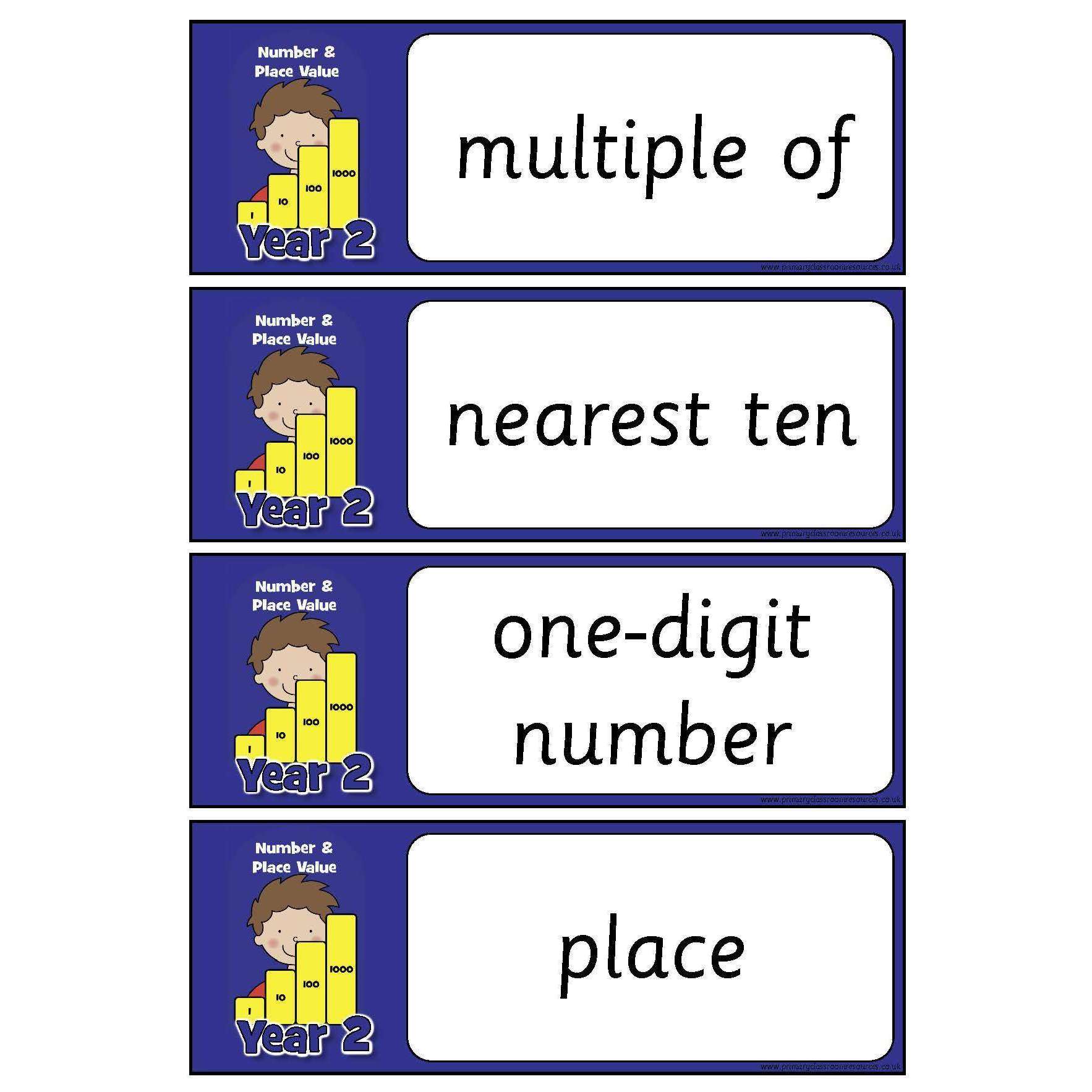 Year 2 Maths Vocabulary - Number and Place Value:Primary Classroom Resources