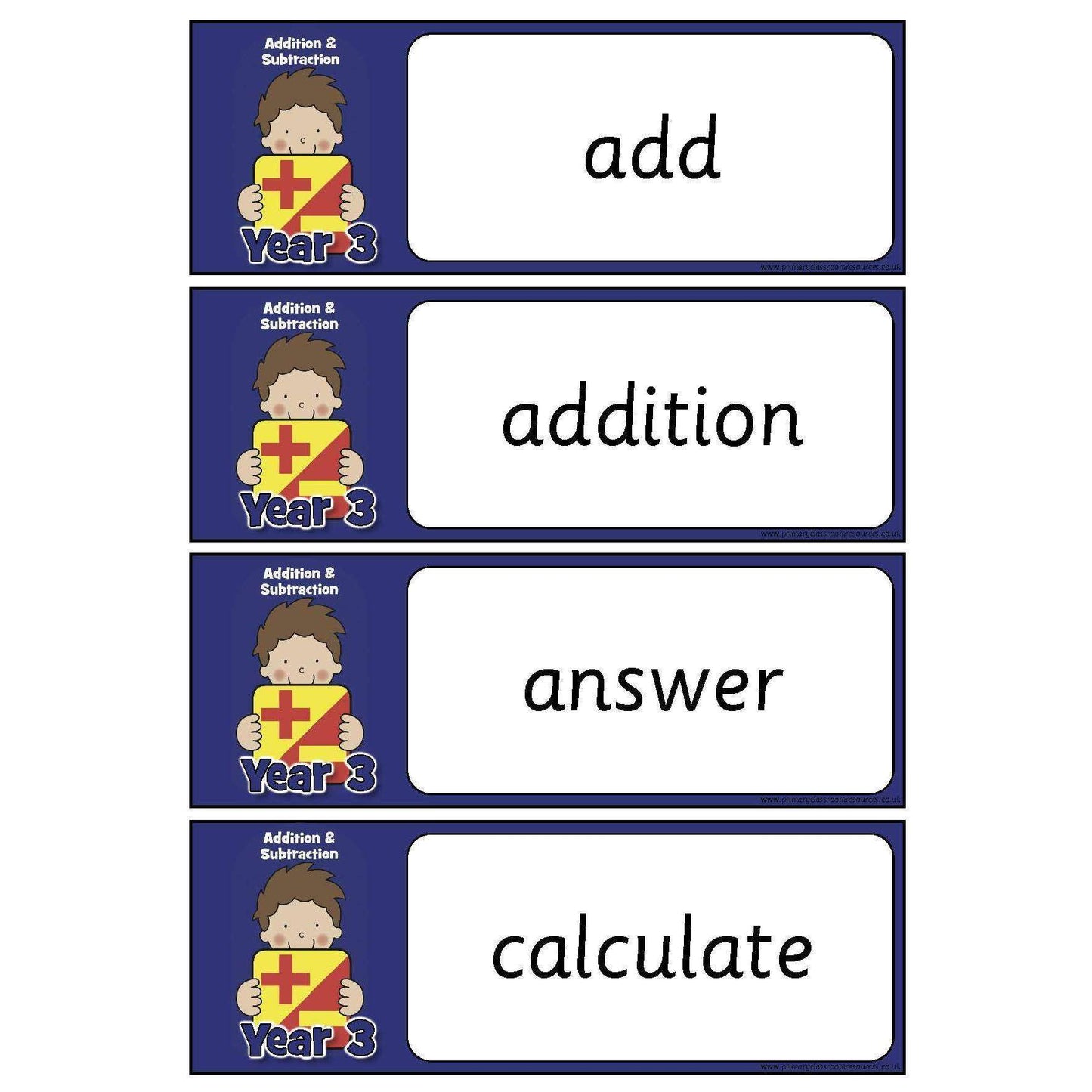 Year 3 Maths Vocabulary - Addition and Subtraction:Primary Classroom Resources