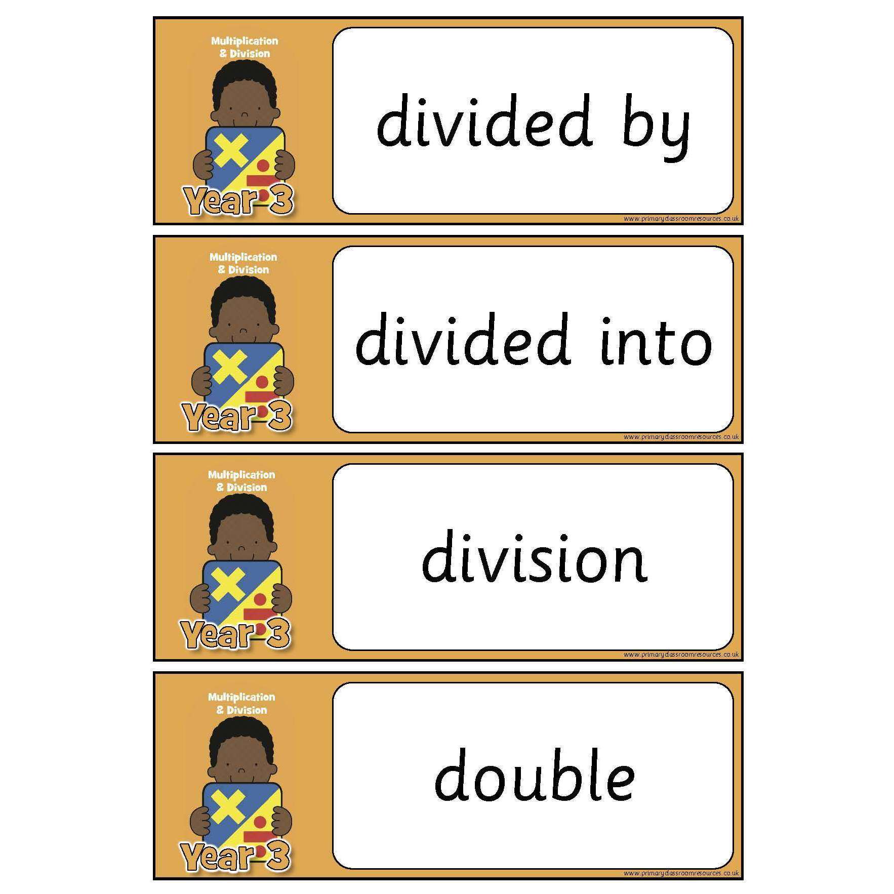 Year 3 Maths Vocabulary - Multiplication and Division:Primary Classroom Resources