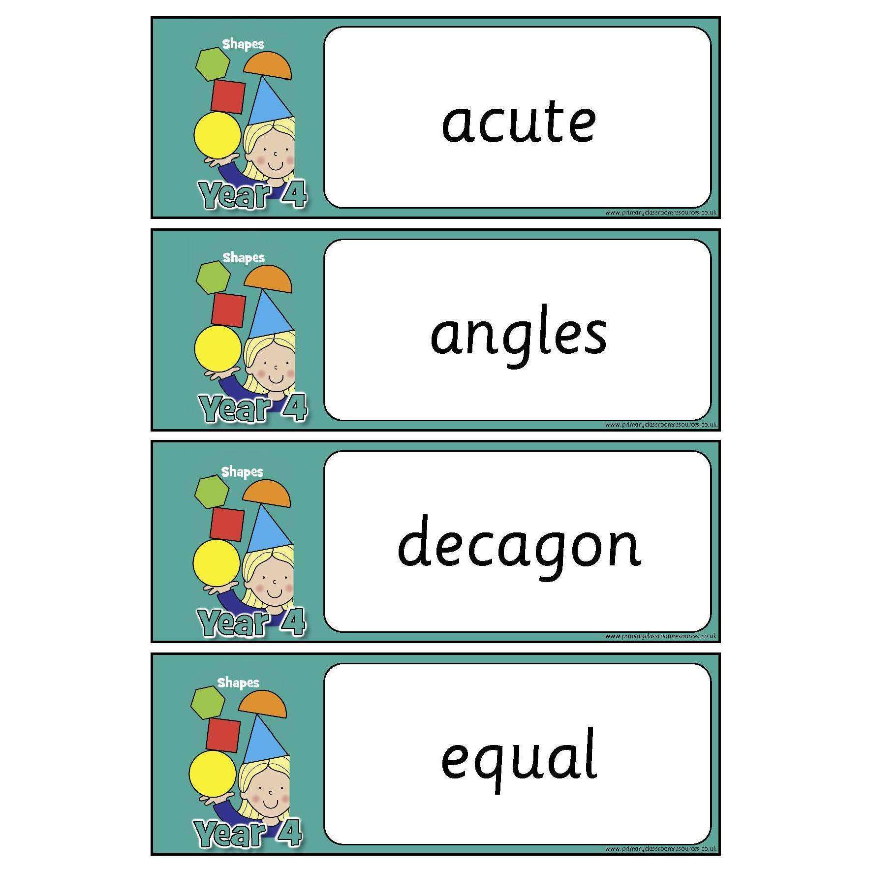 Year 4 Maths Vocabulary - Geometry: Properties of Shapes:Primary Classroom Resources
