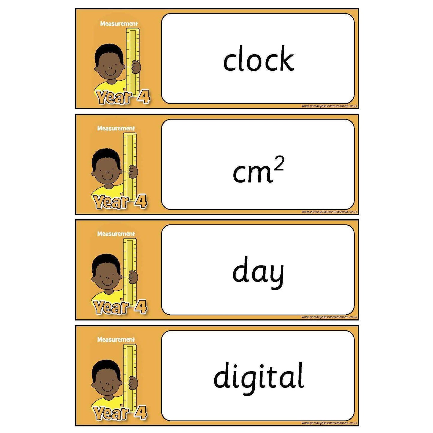 Year 4 Maths Vocabulary - Measurement:Primary Classroom Resources
