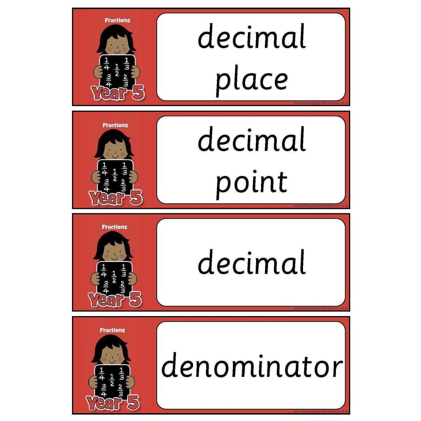 Year 5 Maths Vocabulary - Fractions:Primary Classroom Resources