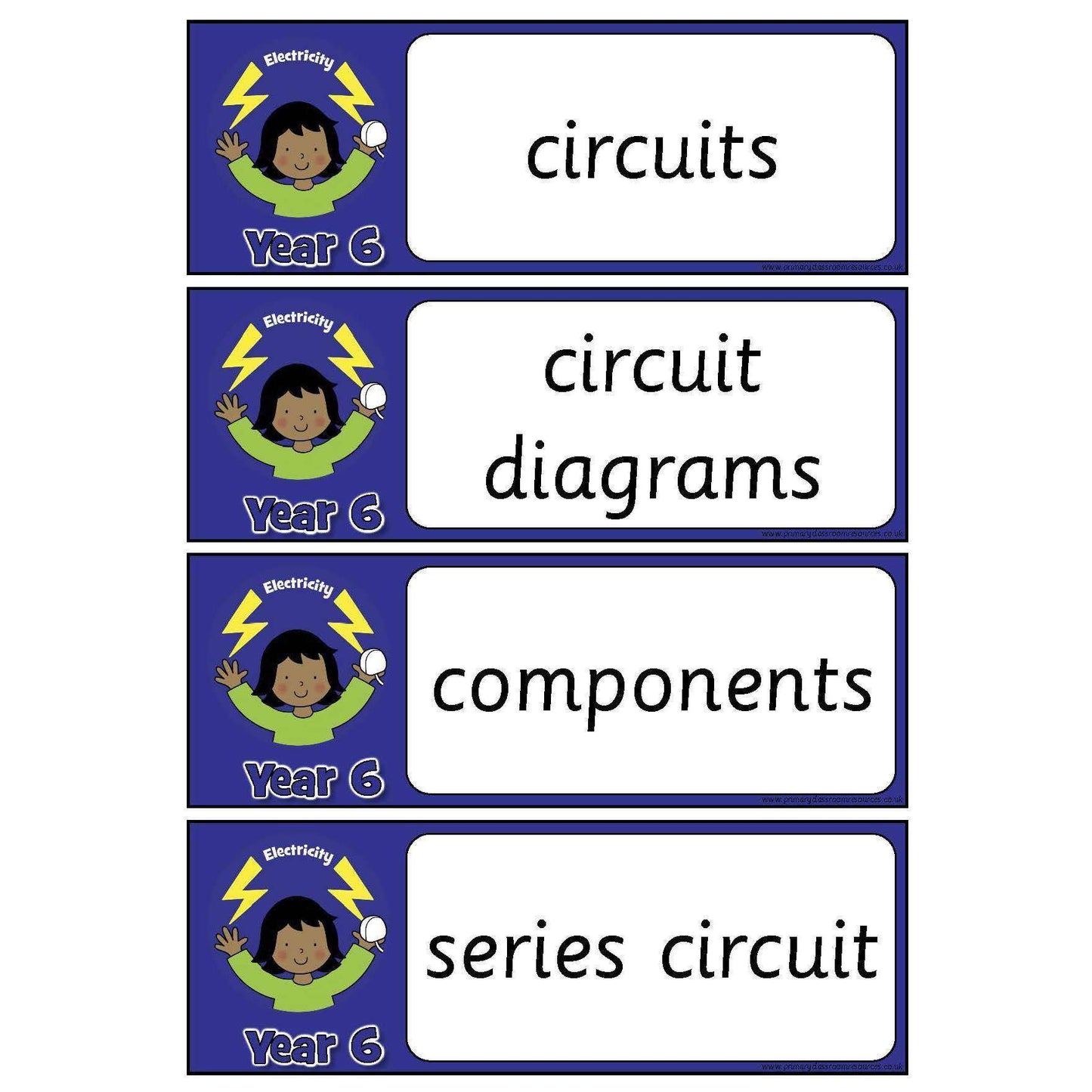 Year 6 Science Vocabulary - Electricity:Primary Classroom Resources
