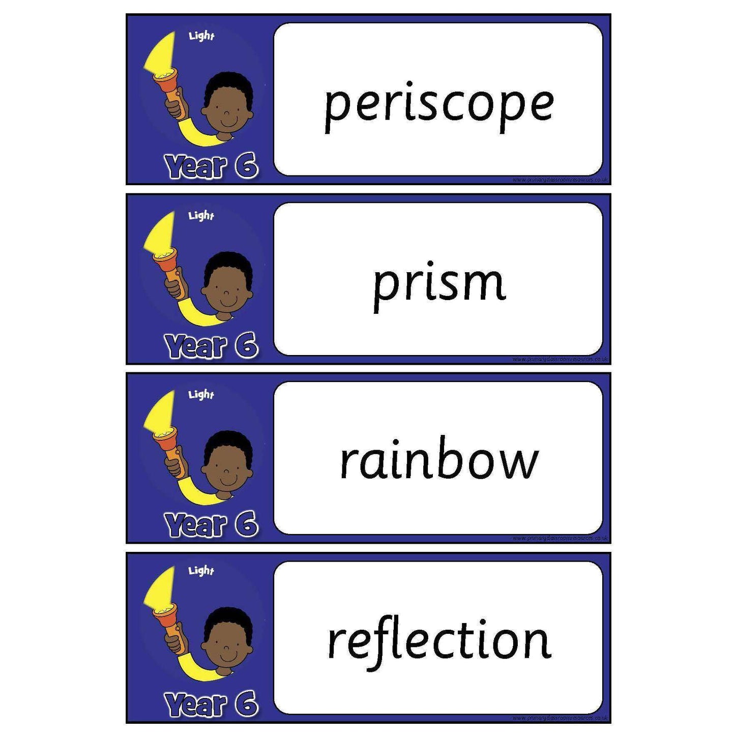 Year 6 Science Vocabulary - Light:Primary Classroom Resources