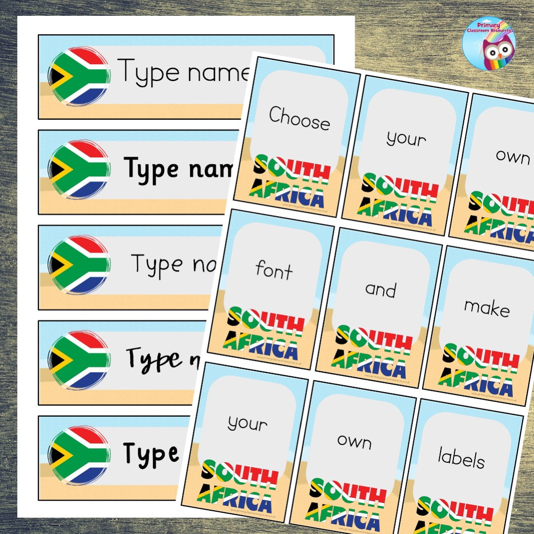 EDITABLE Classroom Name Tray & Coat Peg Labels - South Africa