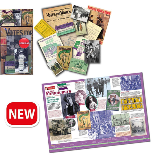 Suffragettes Memorabilia Pack and Pankhursts Poster:Primary Classroom Resources