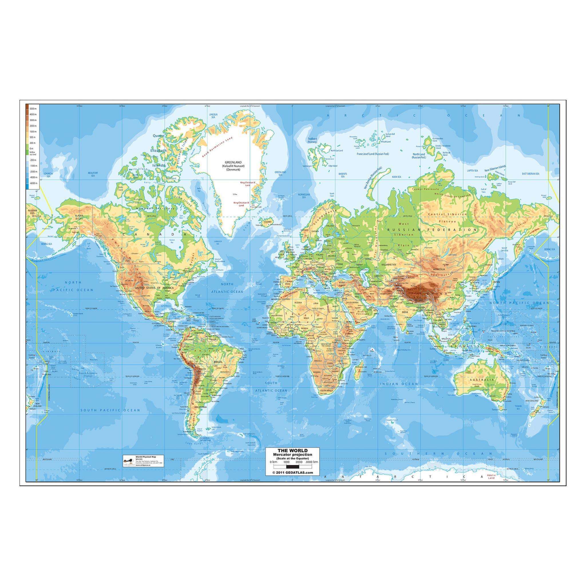 World Physical Map Laminated – Primary Classroom Resources