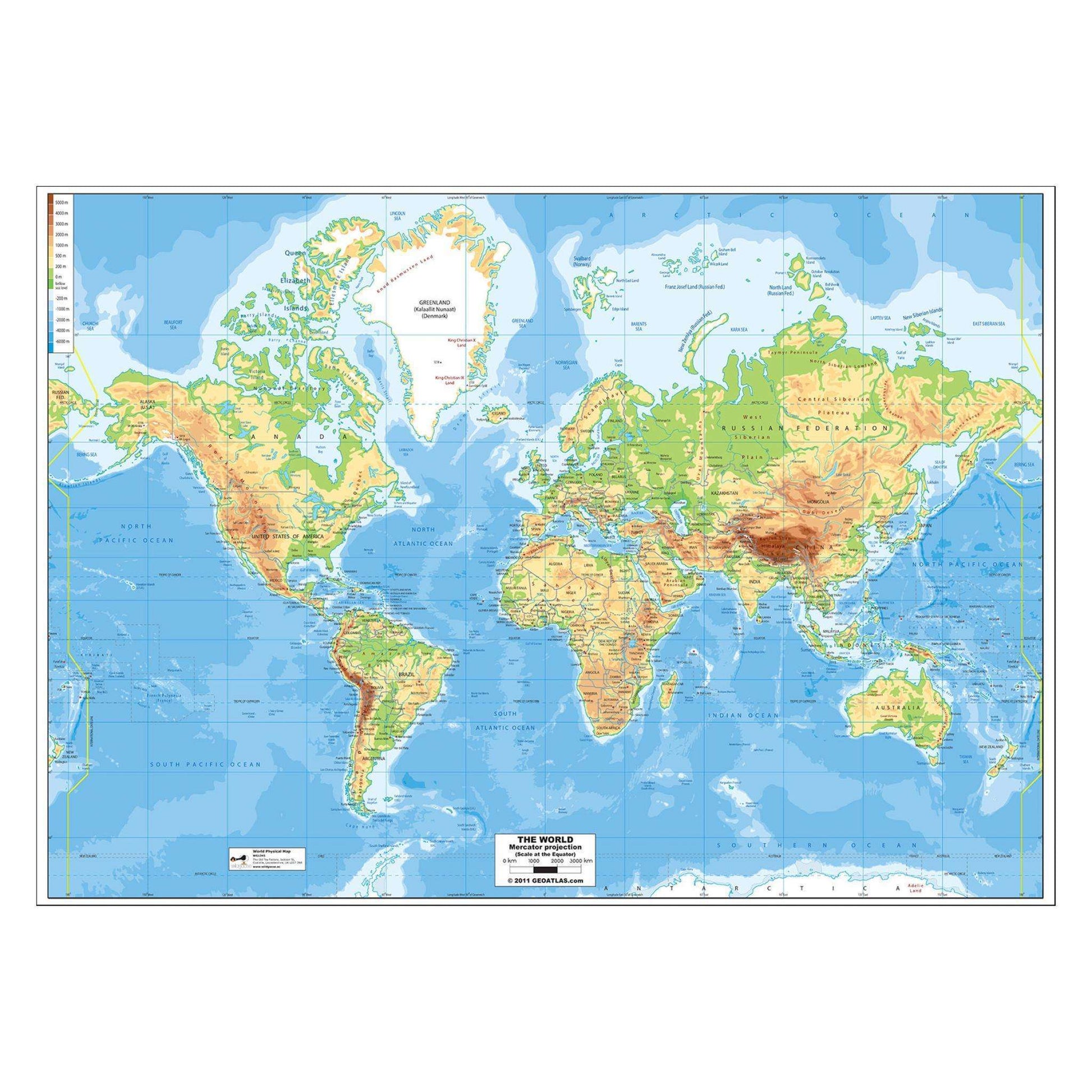 World Physical Map Laminated:Primary Classroom Resources
