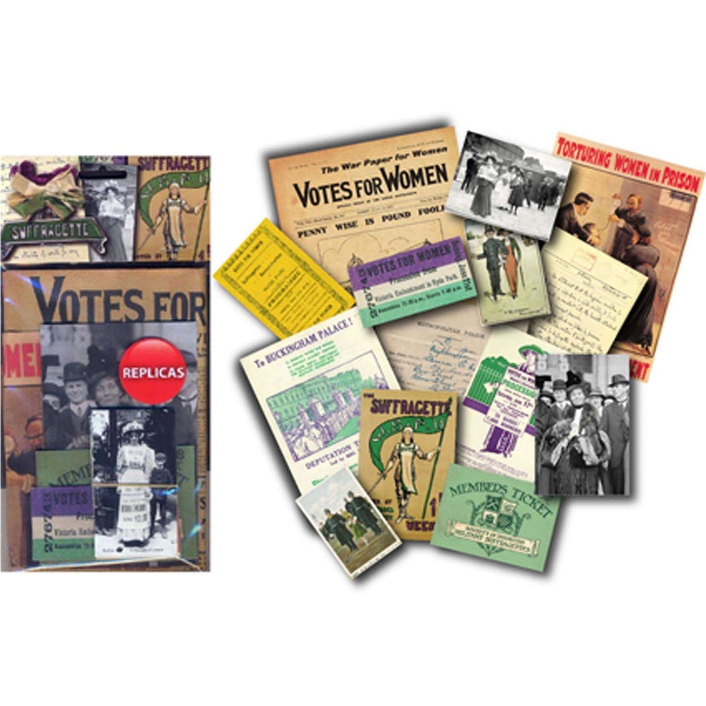 Suffragettes Memorabilia Pack and Pankhursts Poster:Primary Classroom Resources