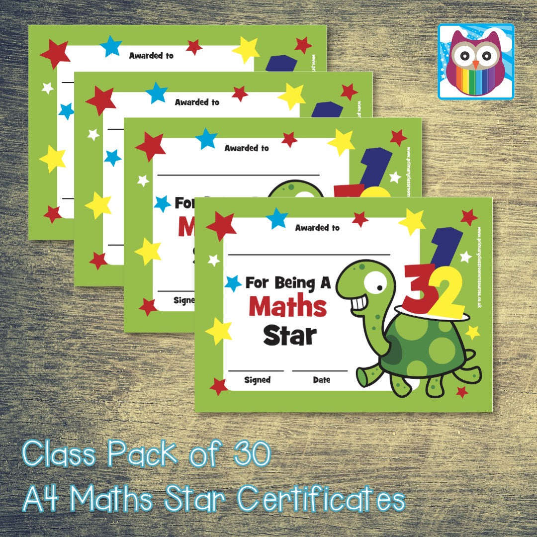 A4 Classpack of Maths Star Classroom Certificates:Primary Classroom Resources