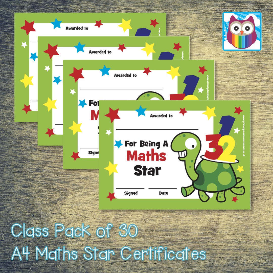 A4 Classpack of Maths Star Classroom Certificates – Primary Classroom ...
