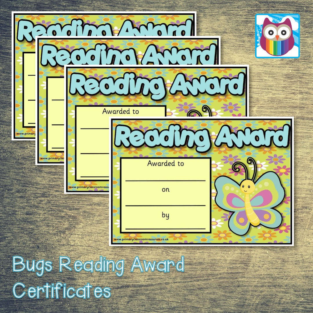 Bugs Reading Award Certificates:Primary Classroom Resources