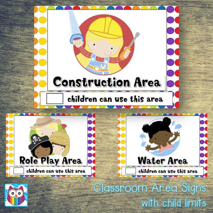 Classroom Area Signs with child limits:Primary Classroom Resources