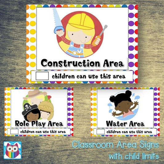 Classroom Area Signs with child limits:Primary Classroom Resources