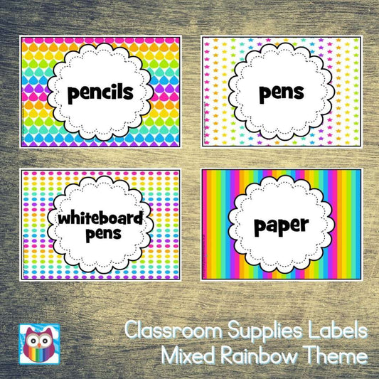 Classroom Supplies Labels - Mixed Rainbow Theme:Primary Classroom Resources
