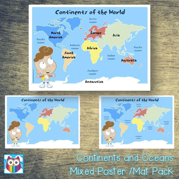 Continents and Oceans Mixed Poster/Mat Pack – Primary Classroom Resources