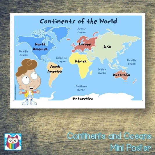Continents and Oceans Mini Poster/Mat Pack:Primary Classroom Resources