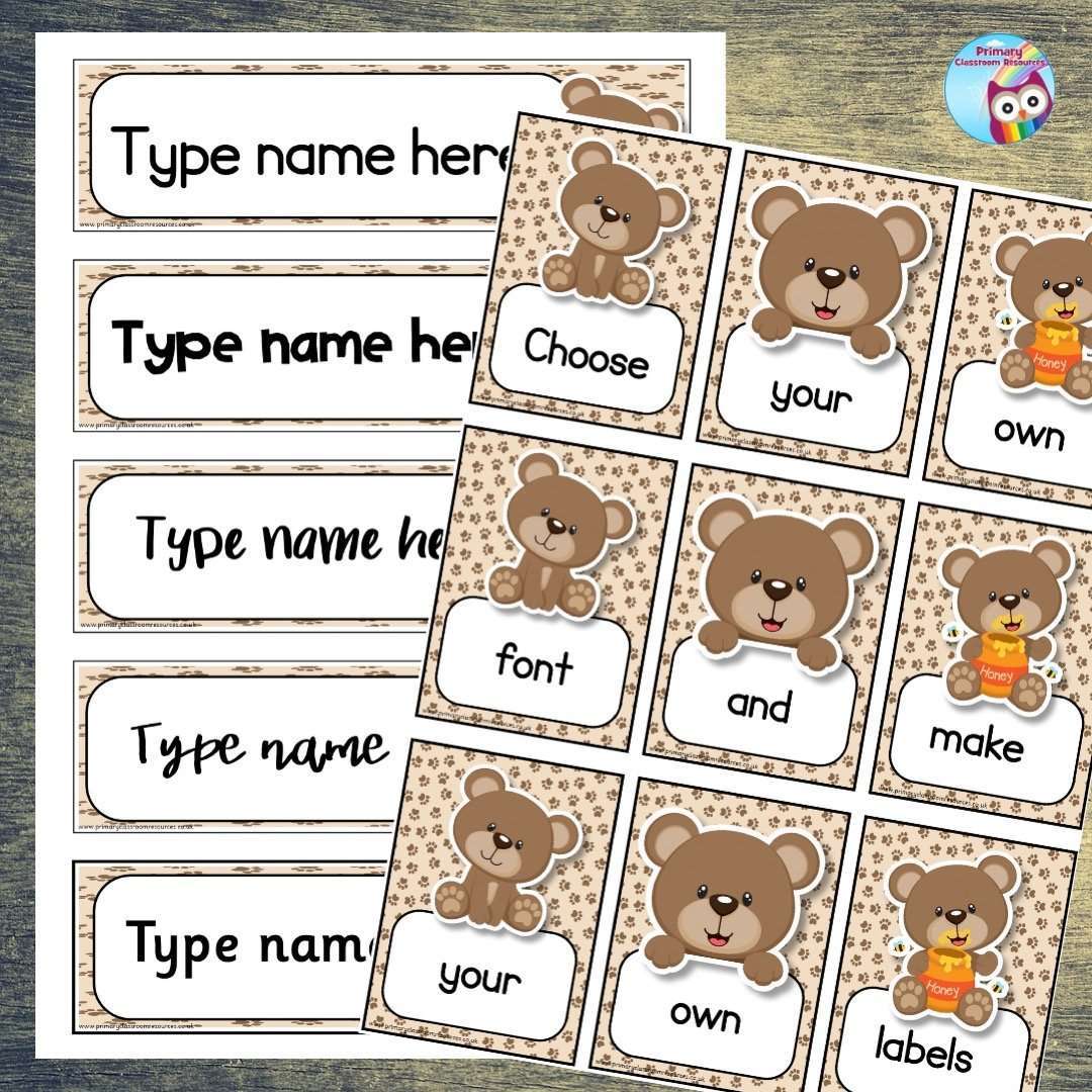 EDITABLE Name Tray & Coat Peg Labels - Cute Bear:Primary Classroom Resources