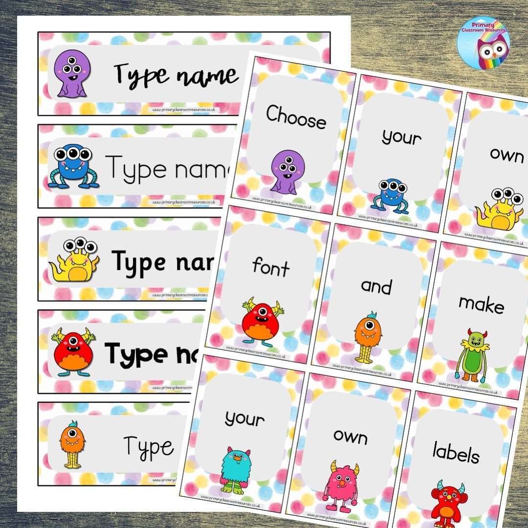 EDITABLE Name Tray & Coat Peg Labels Bundle:Primary Classroom Resources,Digital download / Cute Monsters
