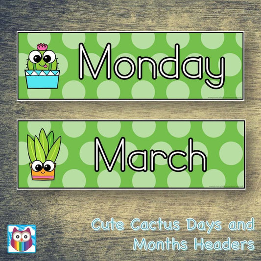 Cute Cactus Days and Months Headers:Primary Classroom Resources