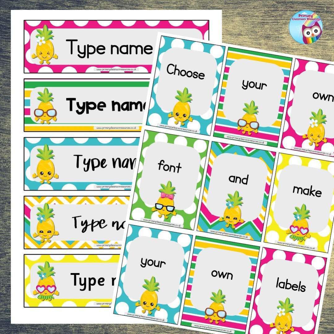 EDITABLE Name Tray & Coat Peg Labels - Cute Pineapples:Primary Classroom Resources
