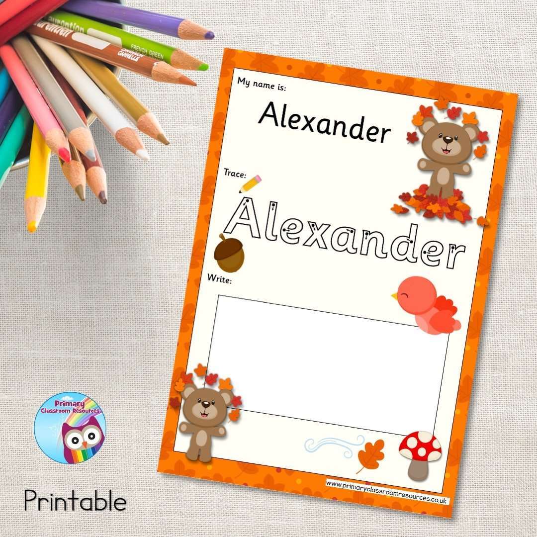 EDITABLE Name Writing Cards - Autumn Bear:Primary Classroom Resources