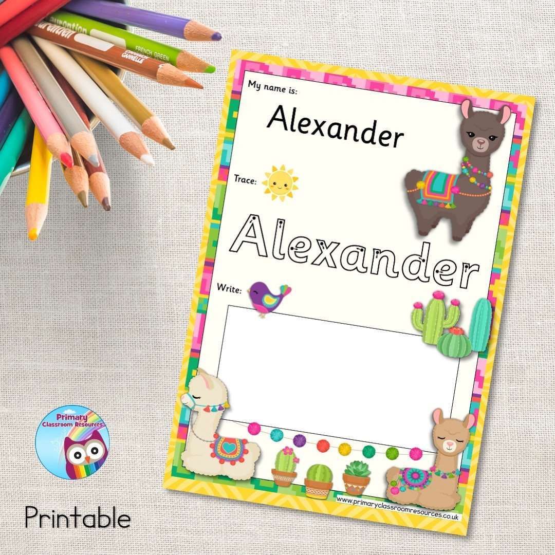 EDITABLE Name Writing Cards - Colourful Llamas:Primary Classroom Resources