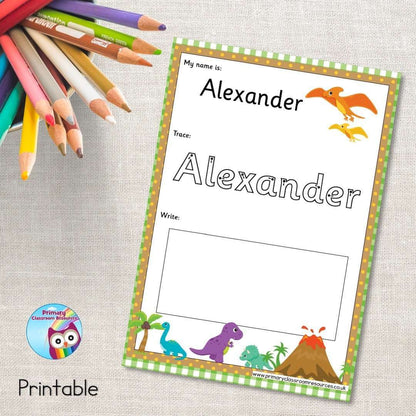 EDITABLE Name Writing Cards - Dinosaurs:Primary Classroom Resources