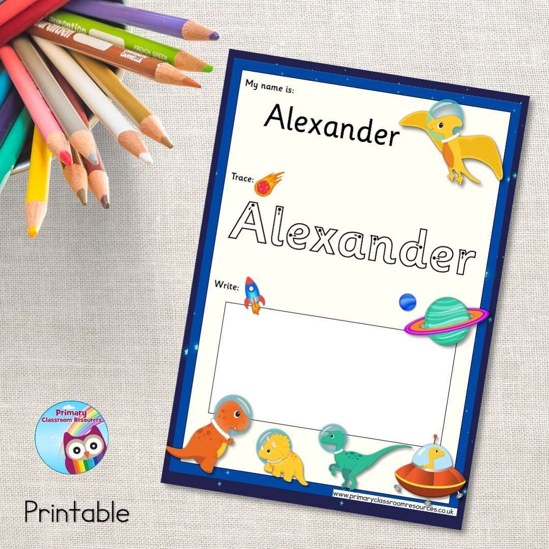 EDITABLE Name Writing Cards - Dinosaurs in Space:Primary Classroom Resources