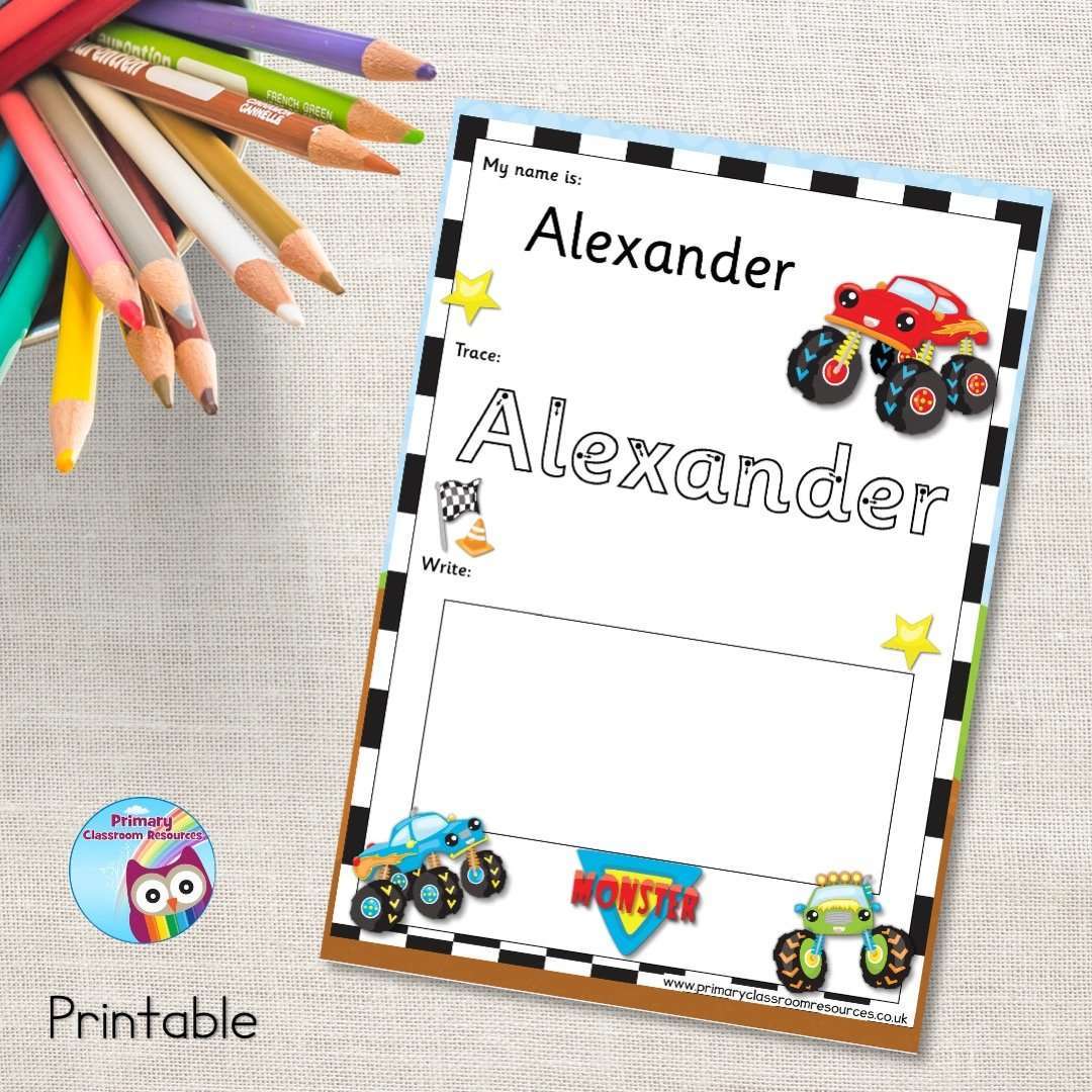 EDITABLE Name Writing Cards - Monster Trucks:Primary Classroom Resources