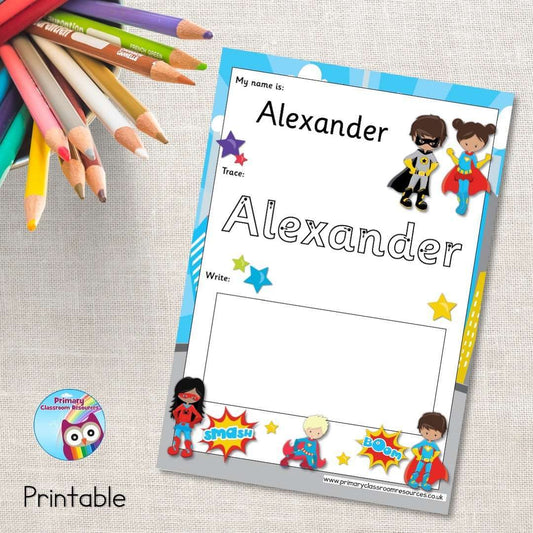 EDITABLE Name Writing Cards - Superheroes:Primary Classroom Resources