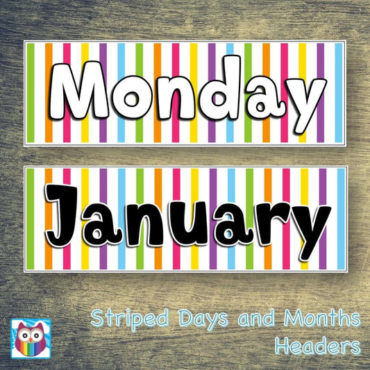 Striped Days and Months Headers:Primary Classroom Resources